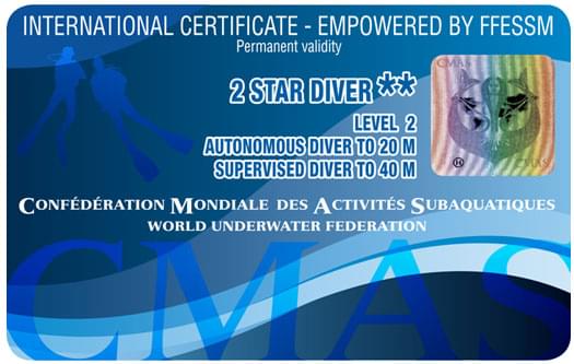 Carte de certification CMAS niveau 2